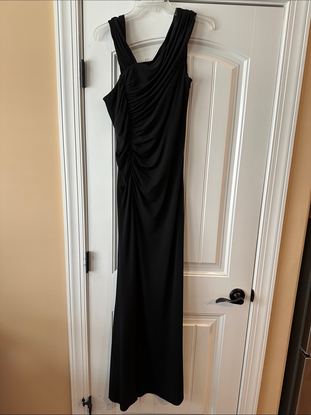 Calvin Klein Black One-Shoulder Ruched Maxi Gown